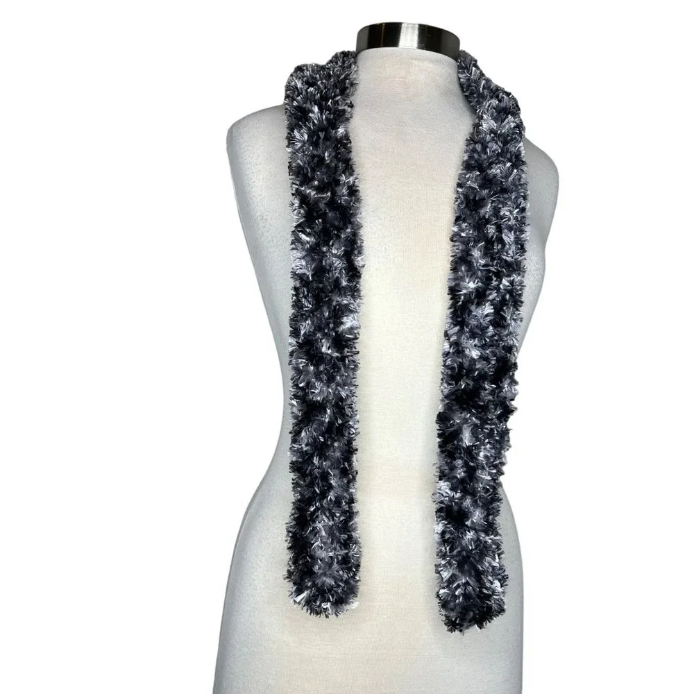 Three scarf set 1 maroon stretch soft knit 2 marbled black white gray 3 white
